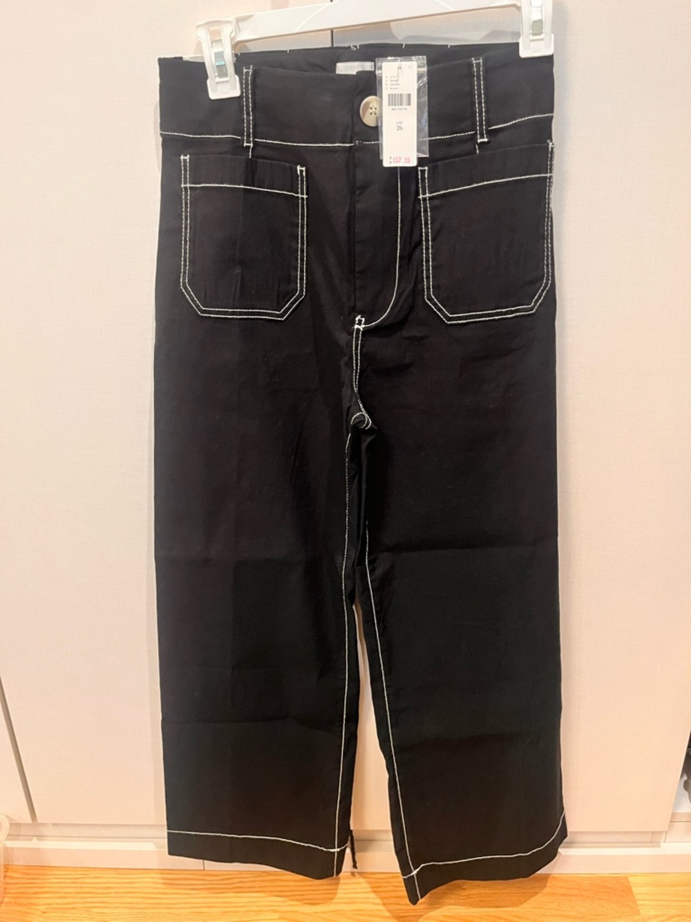 The Colette Crop by Maeve - Black Cropped Wide-Leg Pants with Contrast Stitching